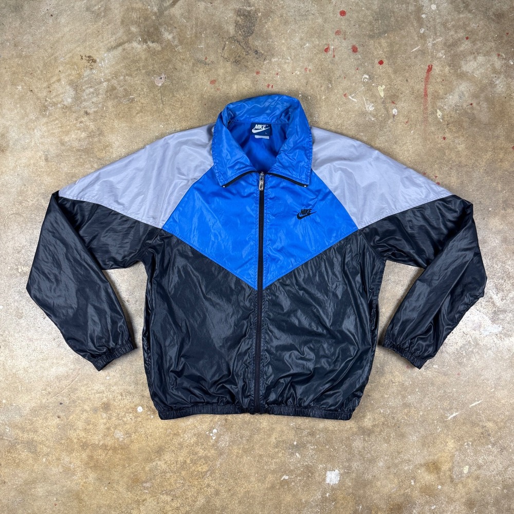 Vintage Nike Windbreaker Jacket Men's Large Blue Gray Black 80s 90s Track Shell